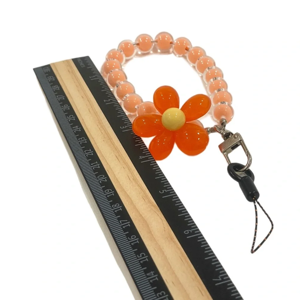 🎁 Kawaii Orange Flower Mobile Phone Wrist Lanyard Solid Makaron Beaded Chain